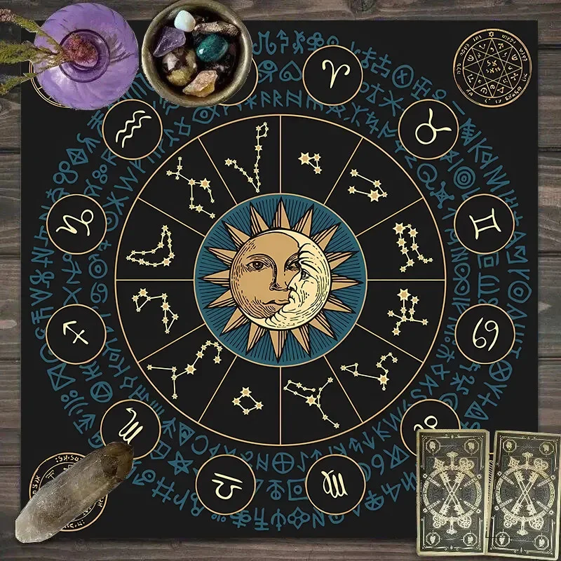 VIKAMA Moth Moon Phase Floral Mystic Tarot Tablecloth Mystical Occult Altar Cloth Divination Mat Non Slip Spiritual Gift
