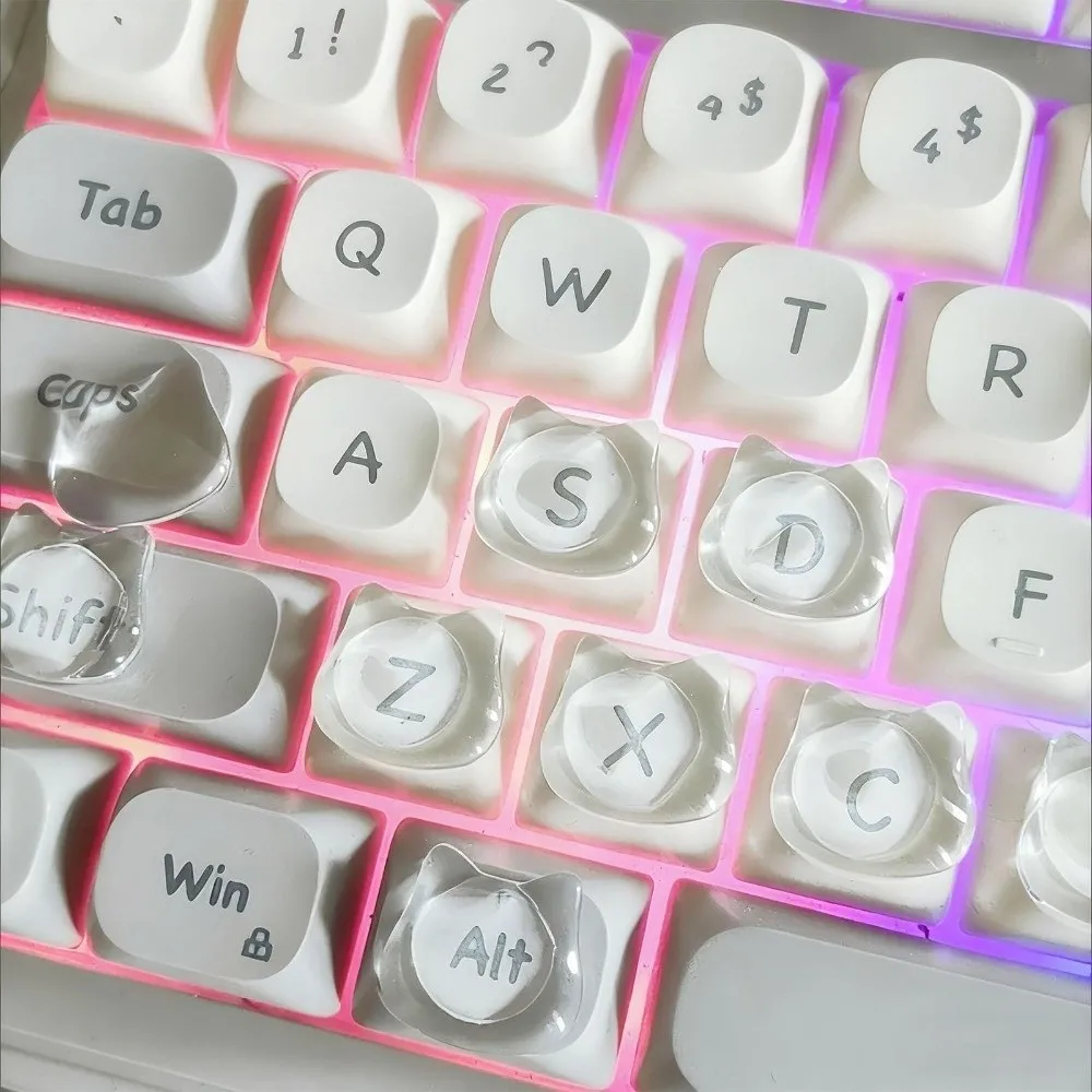 20Pcs New Transparent Nail Keyboard Stickers Round Cartoon Key Caps 3D Cat Typing Protective Cover For Long Nail