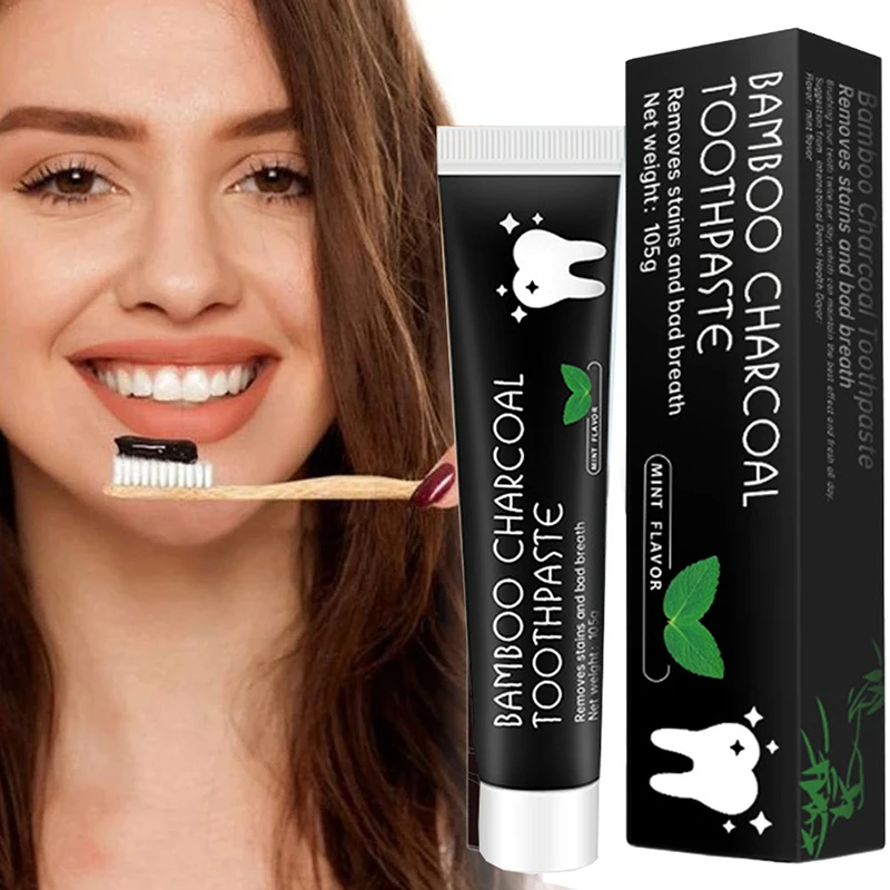 Pasta de dientes con sabor a menta y carbón de bambú Natural, Limpieza Profunda, elimina manchas de humo, blanquea la pasta de dientes negra, cuidado de la salud Oral