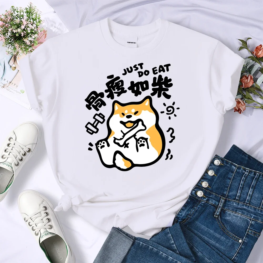 Summer Soft Short Sleeve Casual Top Sportswear Skinny As A Stick White And Thin Dopamine Shiba Dog Print Female T-Shirts