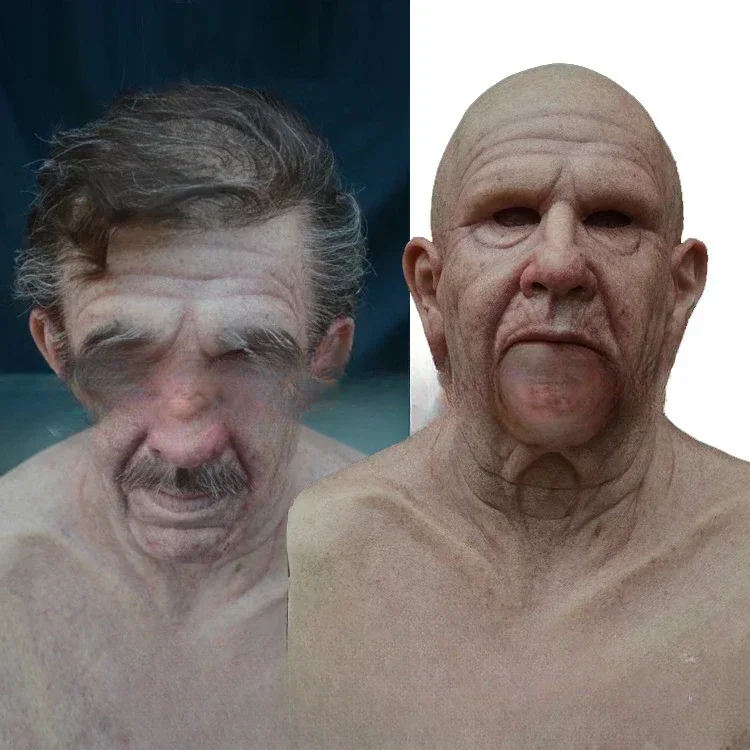 قناع رأس الجد الأصلع من اللاتكس ، مثالي لحفلات الهالوين مثالية للحفلات التنكرية ، قناع شعر مستعار للجد الأصلع المثالي ، مرح للغاية