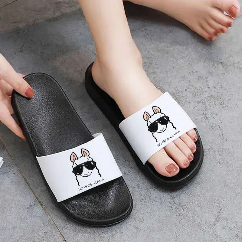 

Women Slippers Kawaii Alpaca Print Summer Beach Open Toe Flip Flops Animal Pattern Comfortable outdoor slides