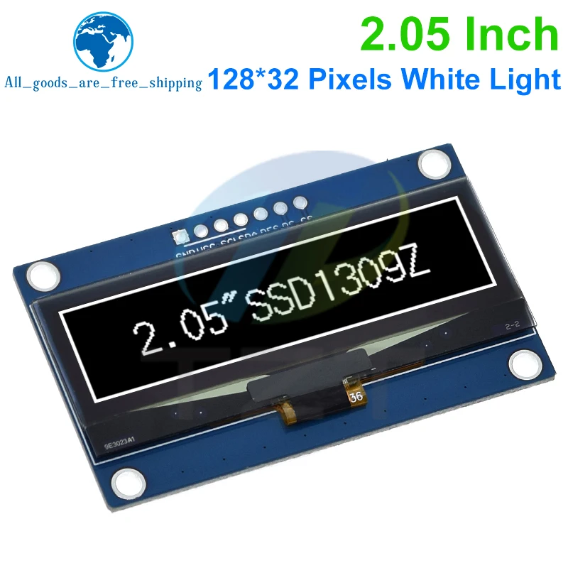 TZT 2.05 Inch OLED Display 128*32 LCD Module White Colour SSD1309 Controller Support Interface SPI/IIC For Arduino