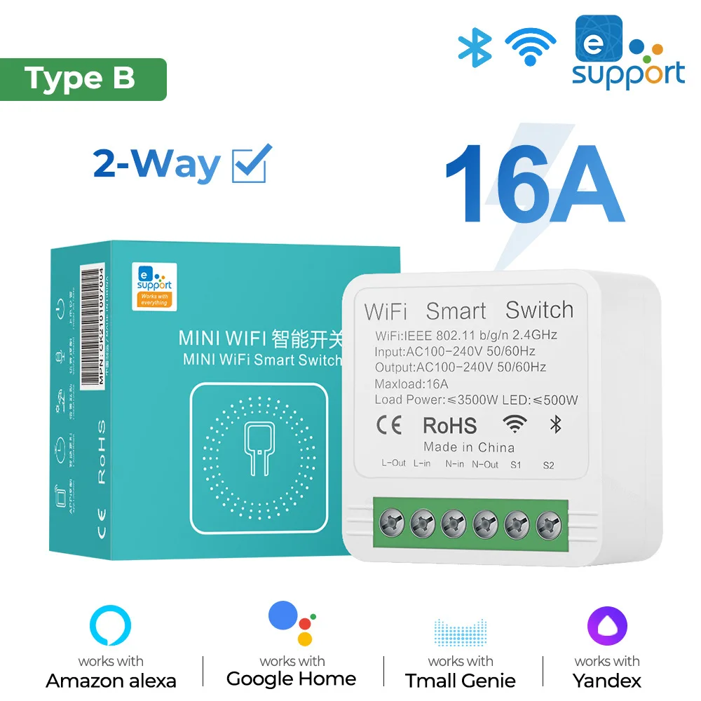 

Mini Wireless Smart Home Light Switches, Wi-Fi, DIY, 2 Way,16A, Ewelink App, Voice Control Via Alexa, Google Home, Alice