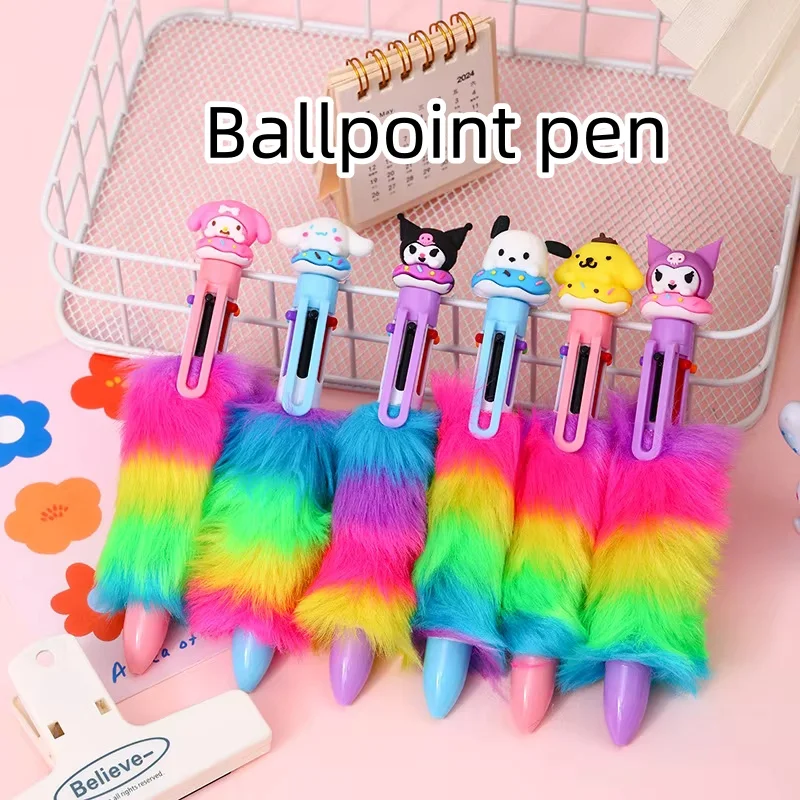 6pcs/lot Sanrio Melody Pochacco Ballpoint Pen Kuromi Rainbow Plush 6 Colors Ball pens School Office writing Supplies Stationery