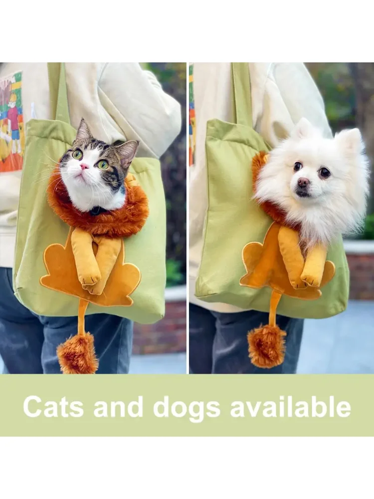 Pet Canvas Shoulder Bag Lion Shaped Carrier For Cat Comfortable Cats Carrying Pouch Handbag Puppy Messenger Bag For Out Travel