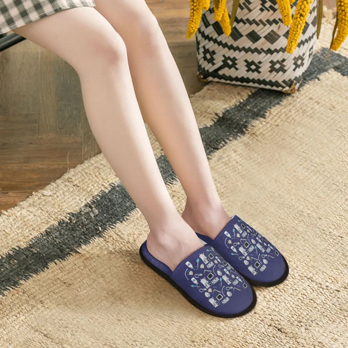 Custom Tools Of The Trade SPACE BLUE Anesthesia Anaesthesia Slippers Memory Foam Warm Soft Women House Slipper Indoor Cozy Shoes