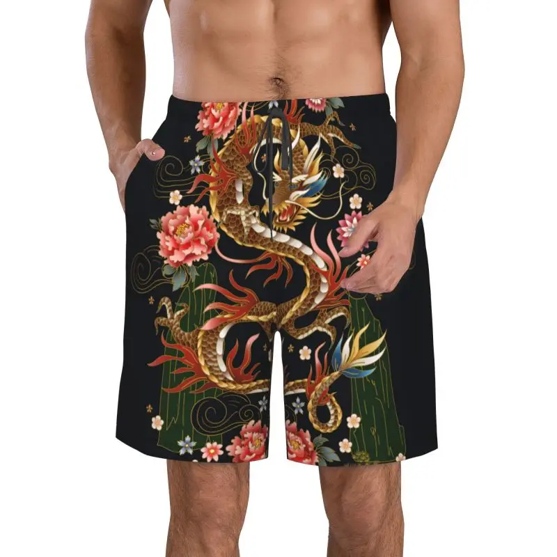 

Retro Style Chinese Element Dragon Design Beach Men's Shorts Outdoor Street Shorts Loose Retro Style Women's Pants