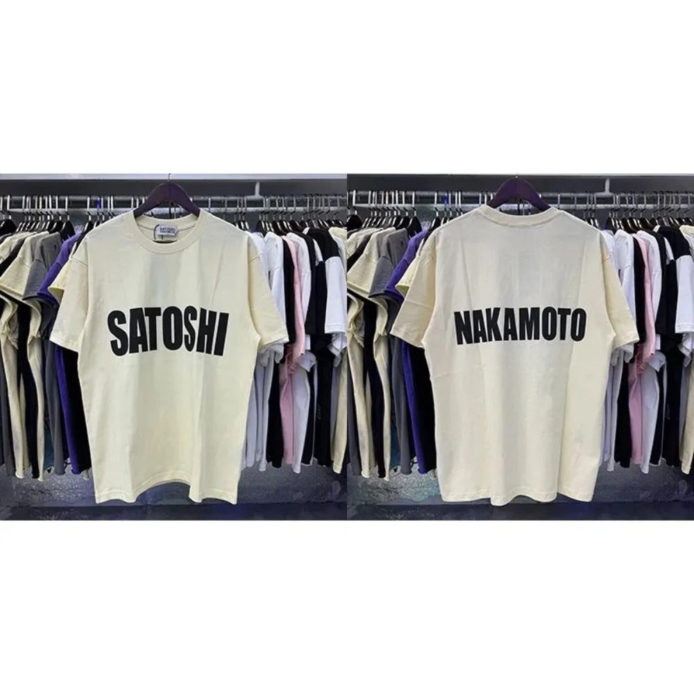 Satoshi Nakamoto Letter Print Crew Neck T-shirt Men Vintage Loose Short Sleeve Casual Streetwear Basic Tee Multiple Styles