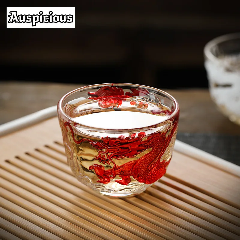 110ml Chinese Flying Dragon Glass Master Cup Zen Crystal Tasting Tea Bowl Gold Meditation Cup Household Kung Fu Teaset Drinking