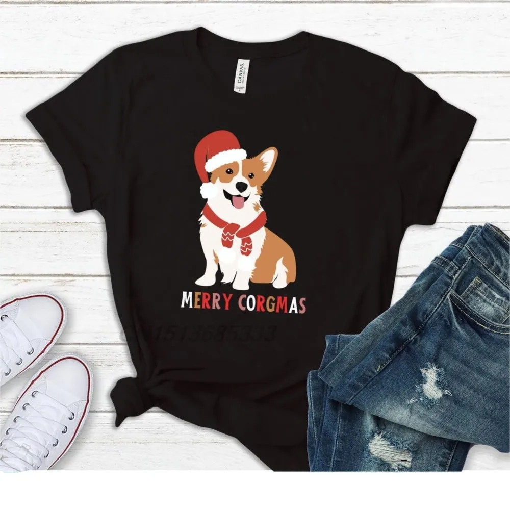 Custom Your Design Unisex Printed Tee Shirts Merry Christmas Corgmas Women Cotton T Shirt Reinbeer Adult Oversized Tops Clothing