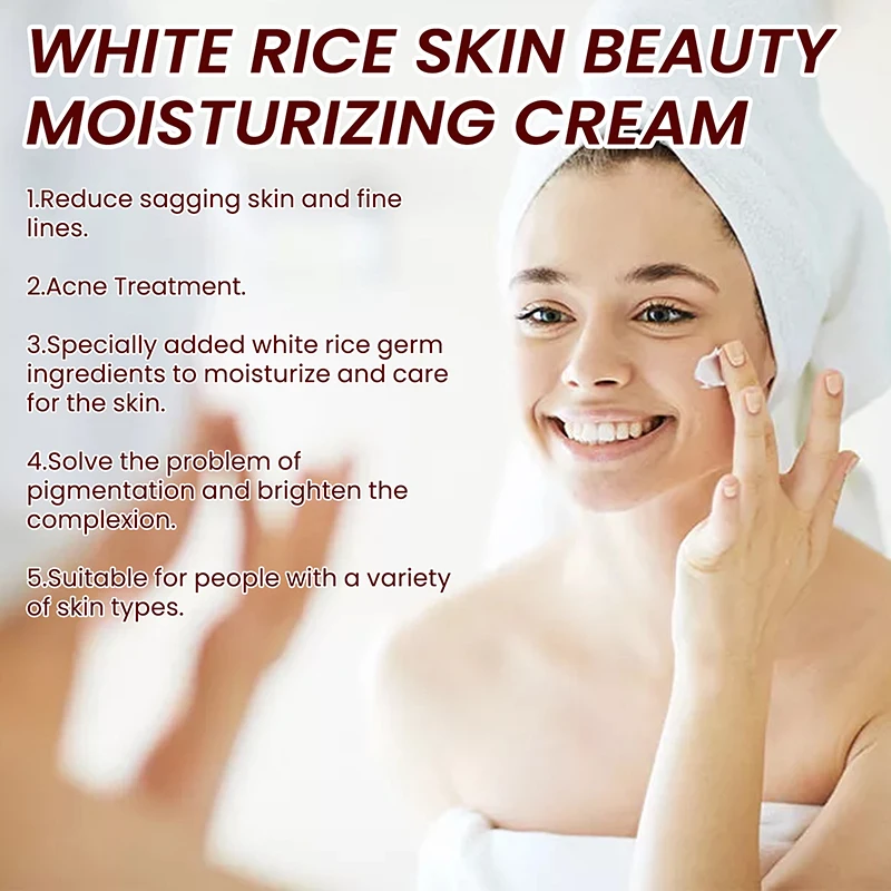 White Rice Whitening Face Cream, Remover Rugas, Anti Aging, Fade Fine Lines, Melanina Pigmento, Melhorar maçante, Hidratante, Cuidados com a pele