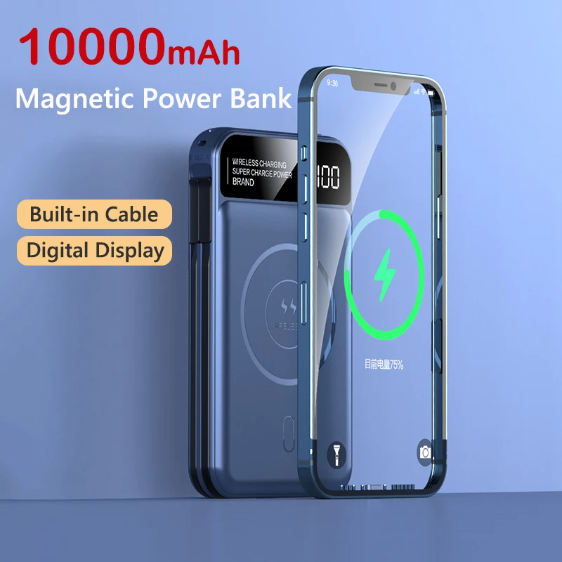 

10000mAh Magnetic Power Bank Wireless Fast Charging Portable Powerbank for iPhone 12 15 16 X Samsung S23 Xiaomi Huawei Poverbank