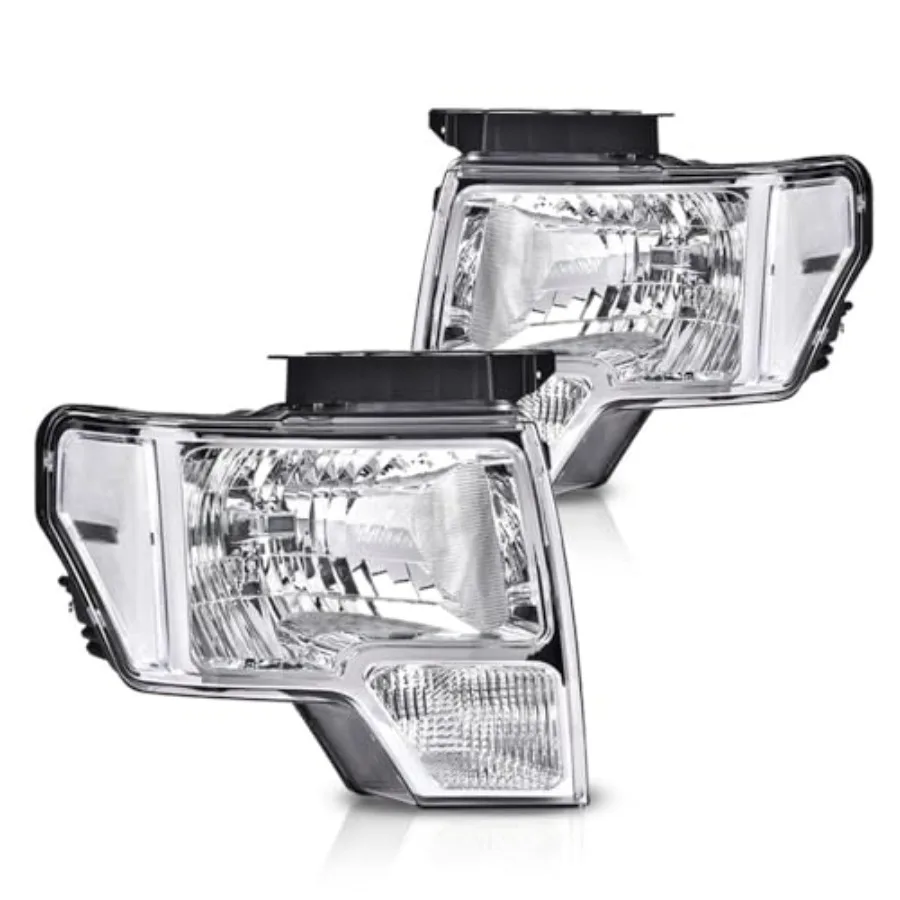 

Headlight Headlamp Assembly Compatible with Ford F150 2009-2014 Clear Lens Chrome Housing Clear Reflector Basic Style