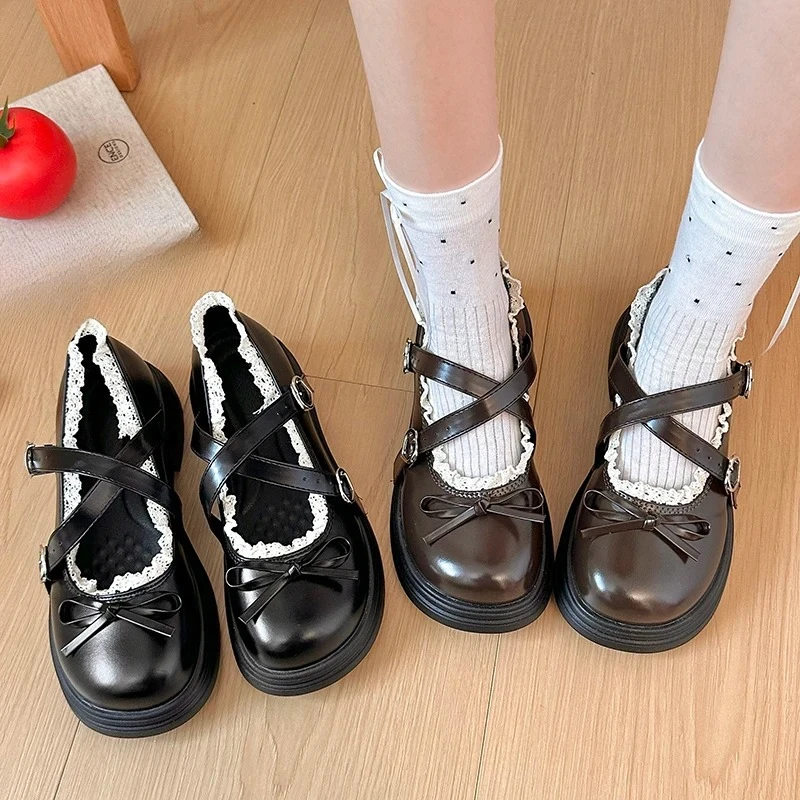 Women's 2026 Spring New Retro Wind Round Toe Metal Buckle Platform Non-slip Mary Jane Small Leather Shoes