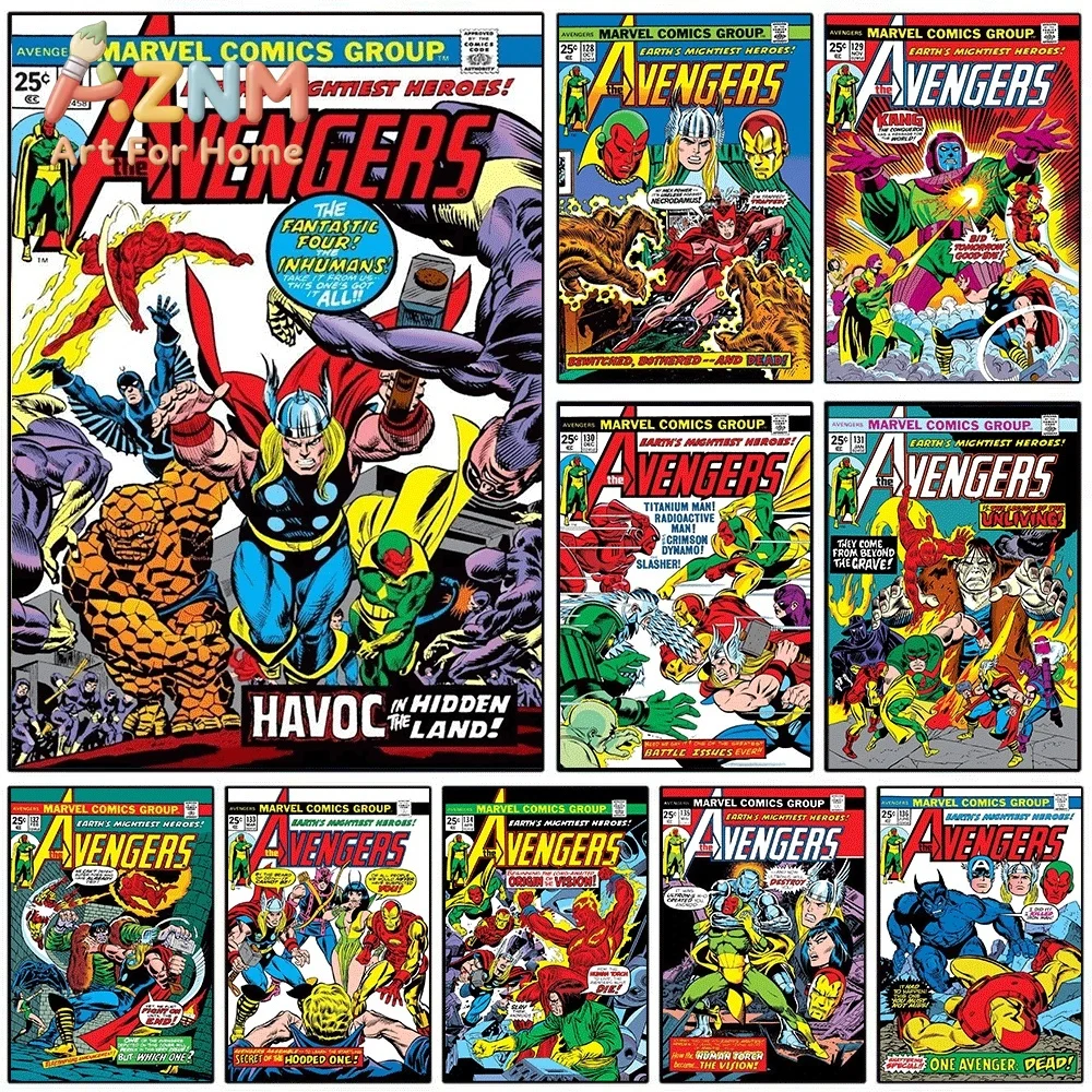 AZNM The Avengers #127 Havoc In The Hidden Land Comic Canvas Wall Art No Frame Vintage Superhero Print Poster Home Wall Decor
