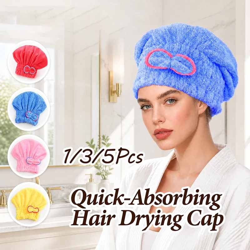 1/3/5Pcs Microfiber Drying Hair Cap, Absorbent Hair Towel for Wet Hair, Soft Coral Fleece Hair Wrap with Bowknot Fast Drying Cap