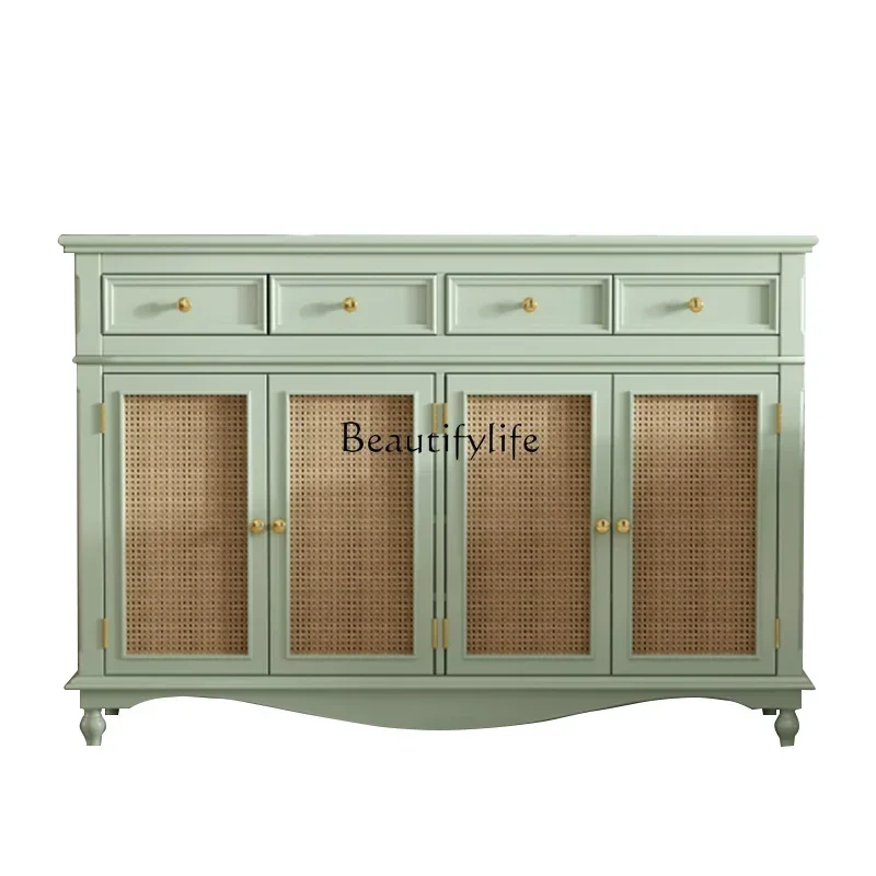 

American rattan shoe cabinet household door porch cabinet solid wood breathable small apartmentL