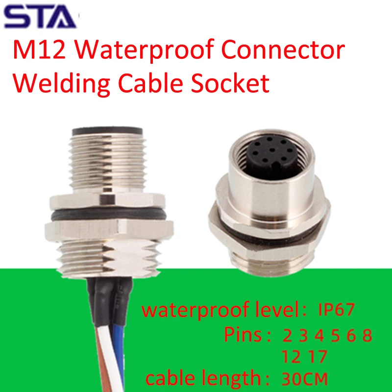 

M12 2P 3P 4P 5P 6P 8P 12P Waterproof IP67 Aviation Male Female Socket With Cable Threaded Connector For Data And Telecom Systems