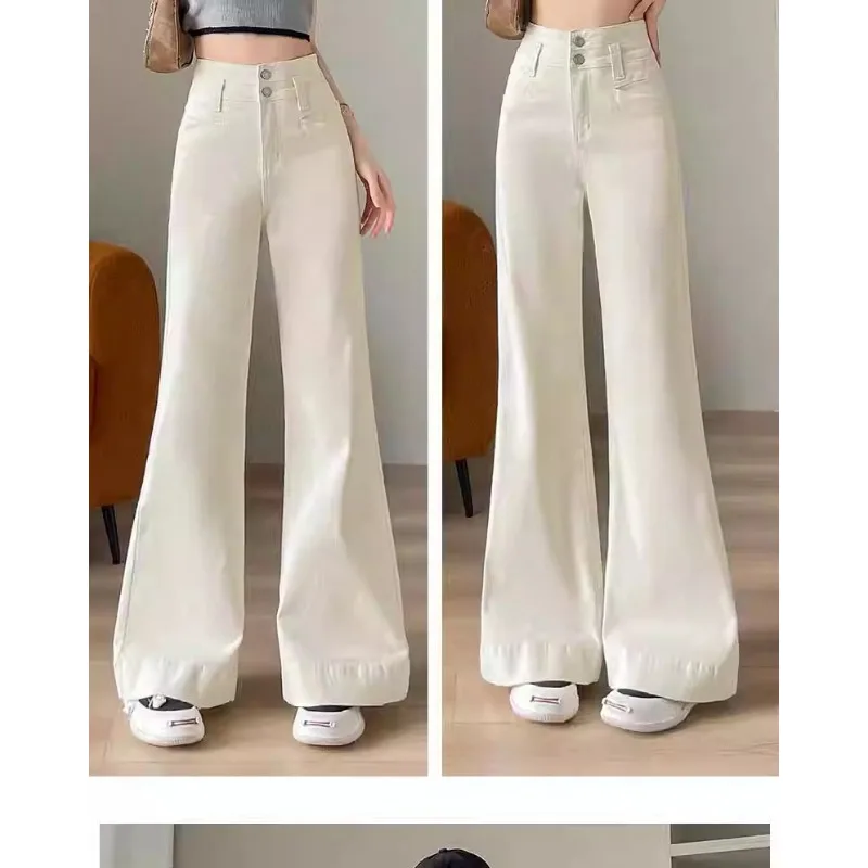 ارتفاع الخصر واسعة الساق الجينز المرأة الطابق طول سراويل جينز الشتاء عالية الخصر جرس أسفل السراويل مستقيم النساء الساق الجينز #3