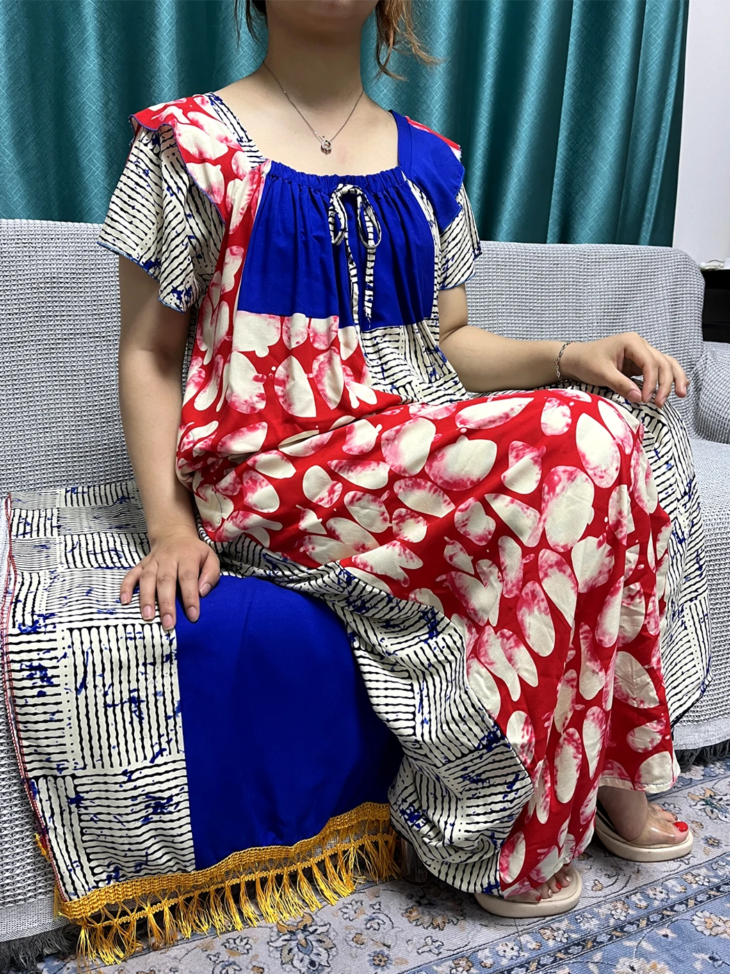 Abayas en coton musulman pour femmes, boubou à col bateau imprimé, robe maxi adt Fit, robes africaines islamiques avec poche, turban, 2024