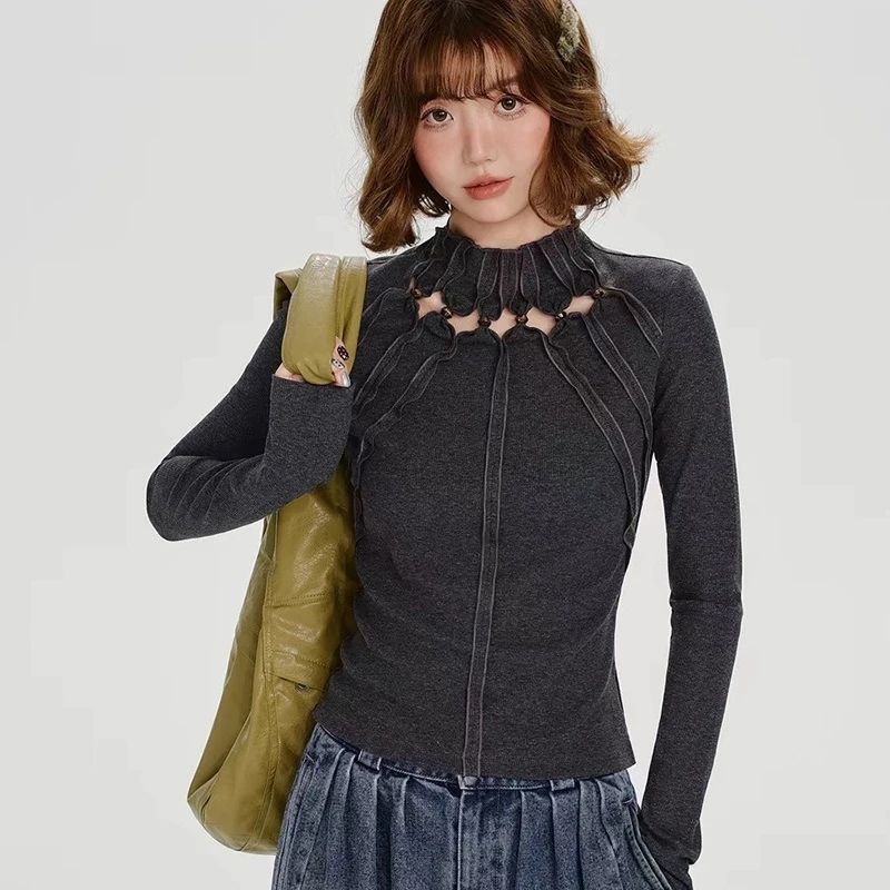 

MEXZT Y2K Hollow Out T Shirts Women Streetwear Patchwork Crop Tops Autumn Fashion Harajuku Grunge Aesthetic Long Sleeve Tees New