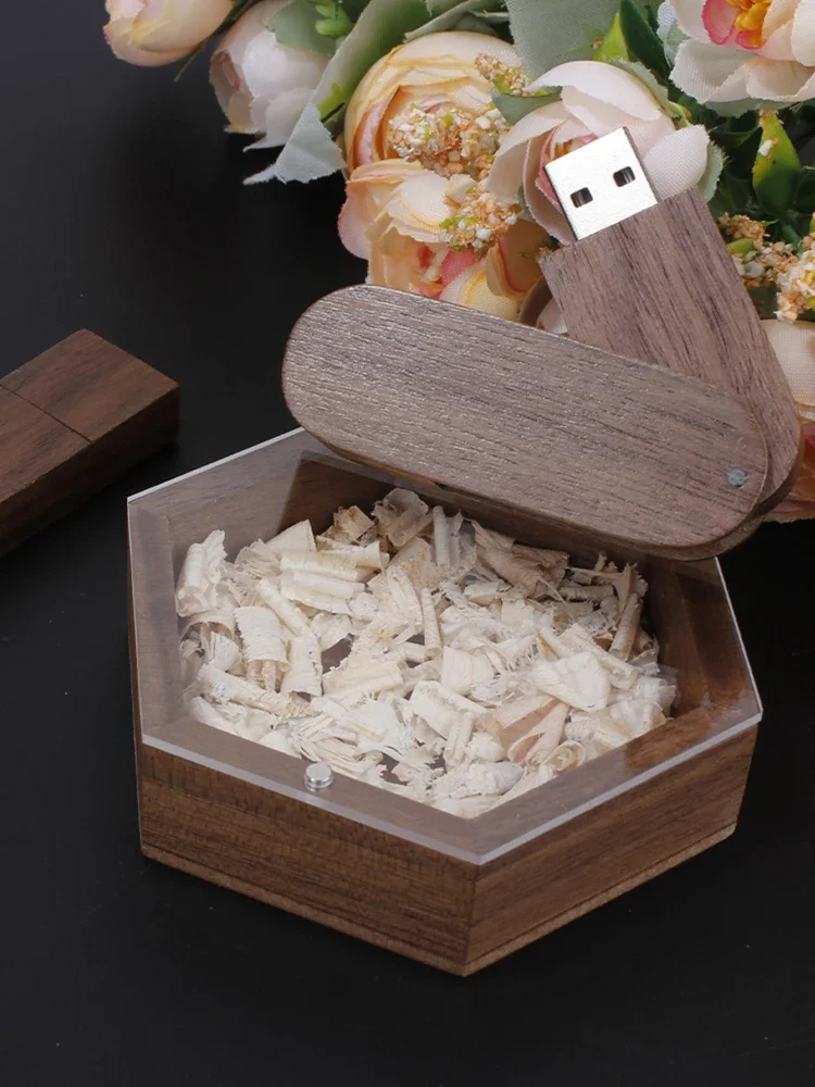 JASTER Holz-Acryl-Box USB 2.0 Flash-Laufwerk 128GB Speicherstick Kostenlose Logoprägung 64GB Kreatives Geschenk 32GB Memory Stick U Disk