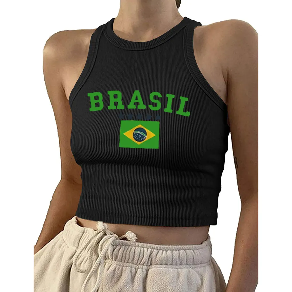 Vest Clothes Women Crop Brazil Vest Top Sleeveless Letter Print Grunge Goth Emo Girl Corset T-shirt Top Aesthetic Sexy Baby Tee