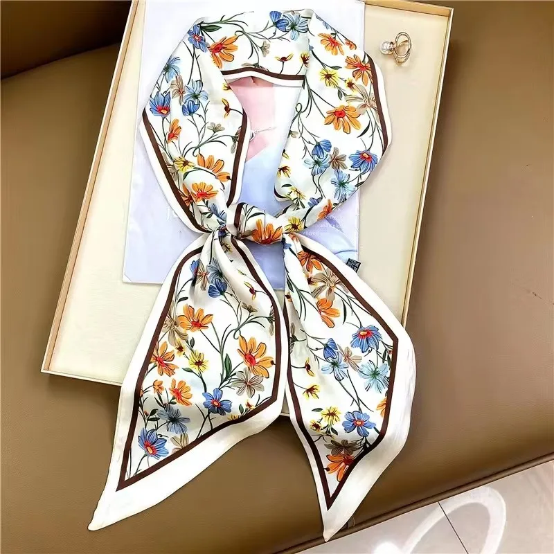 Luxury Brand Horse Printed Scarf Elegant Slender Thin Silky Scarf Women's Casual Decorative Neck Scarf