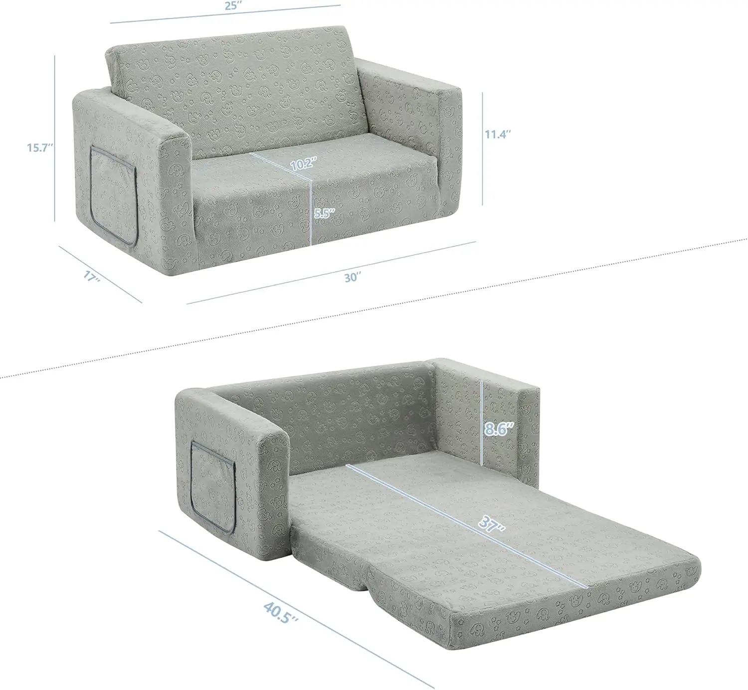 Children's 2-in-1 Convertible Sofa Bed with Plush Fabric, Foldable Lounger for Kids' Rooms