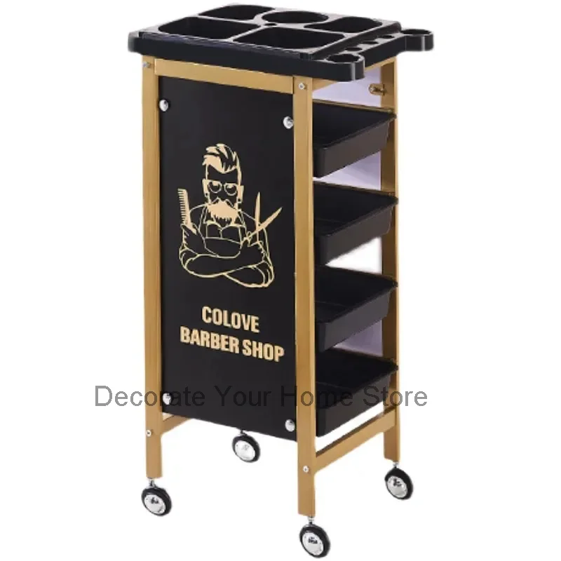 Vintage Iron Trolley Hair Salon Auxiliary Cart Multi-layer Partition Rolling Cart Mobile Pulley Rust-proof Barber Shop Trolley