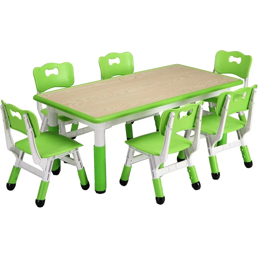 

Adjustable Kids Table & 6 Chairs Set - Easy-to-Clean Graiti Desktop, Non-Slip Legs, Perect or Arts & Crats, Playroom, Study Area