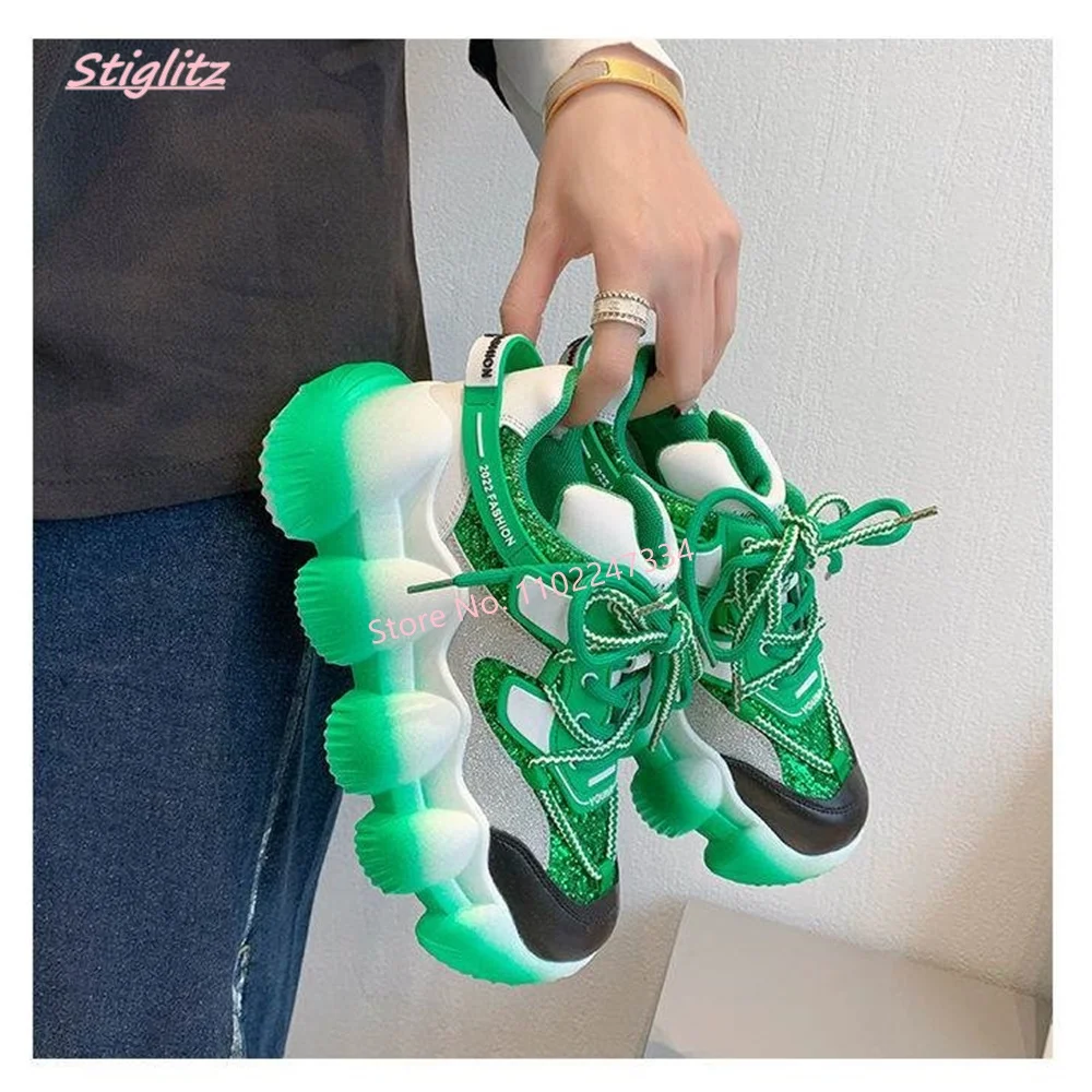 

2024 Green Casual Sneakers Luxury Brand Design Lace Up Mixed Colors Platform Round Toe Fashion footwear Run Leather Mesh