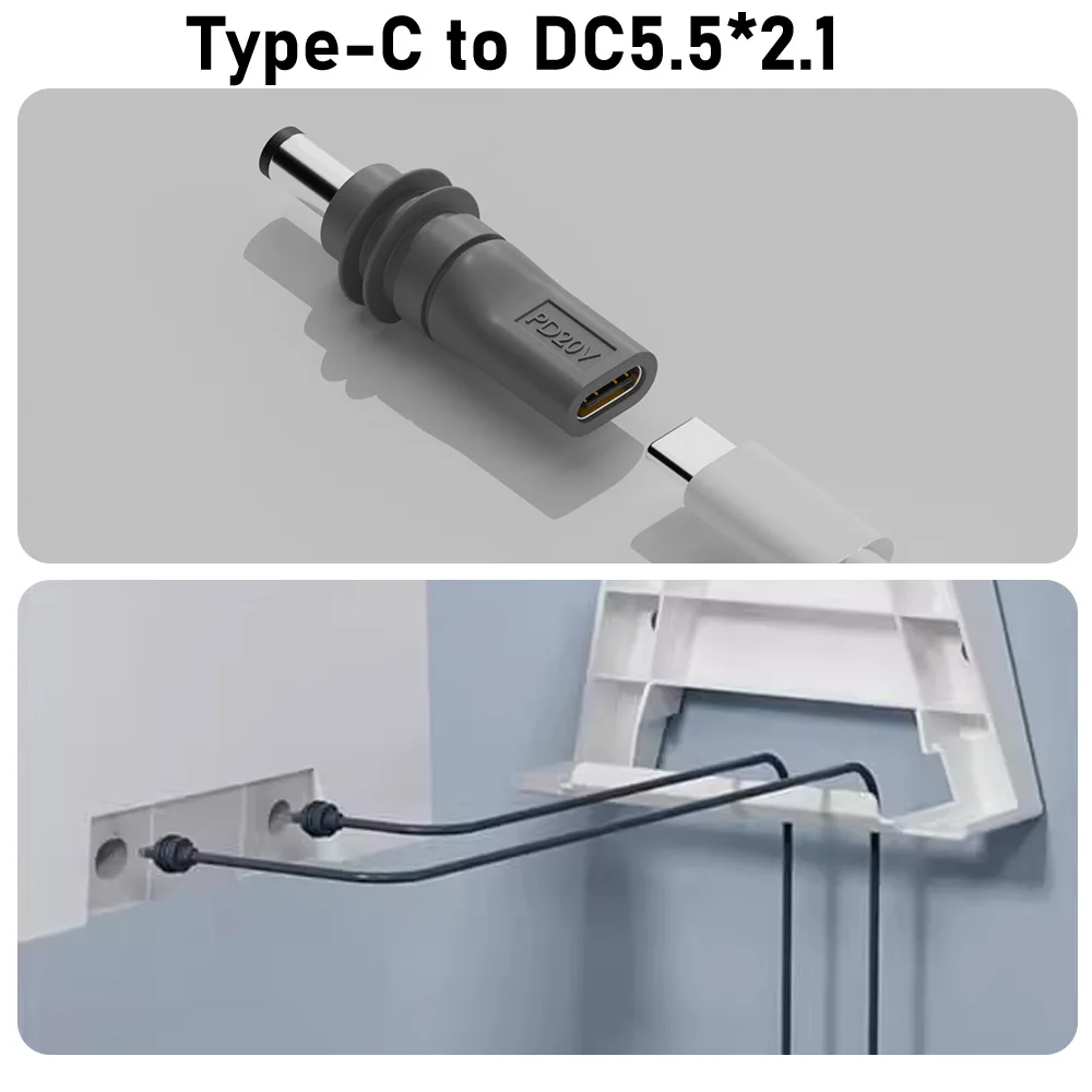 2PCS USB C PD to DC Adapter Type-C to DC5.5x2.1mm Plug 100W 20V/5A Barrel Jack Power Cable Connector for SpaceX Starlink Mini