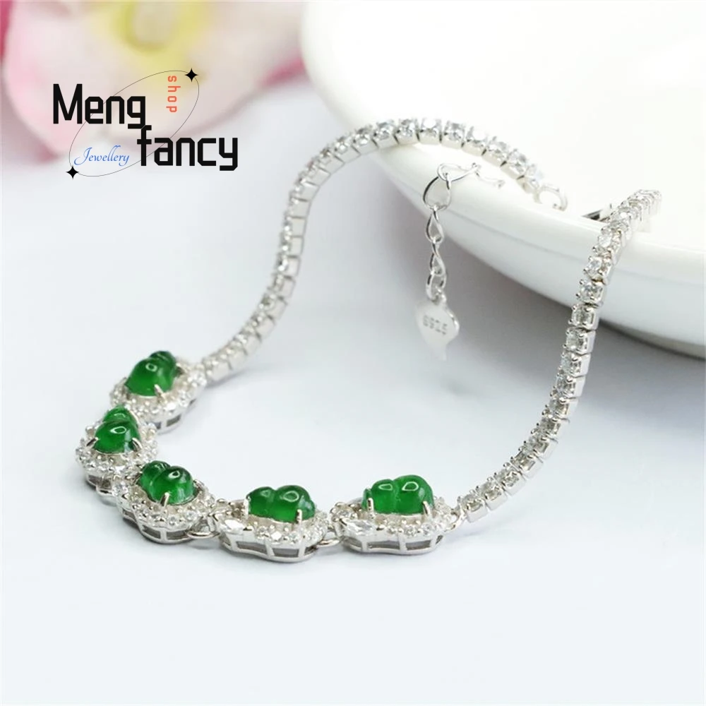 S925 Silver With Natural Jadeite Gourd Ice Type Imperial Green Bracelet Exquisite Elegant Simple High-grade Fashion Fine Jewelry