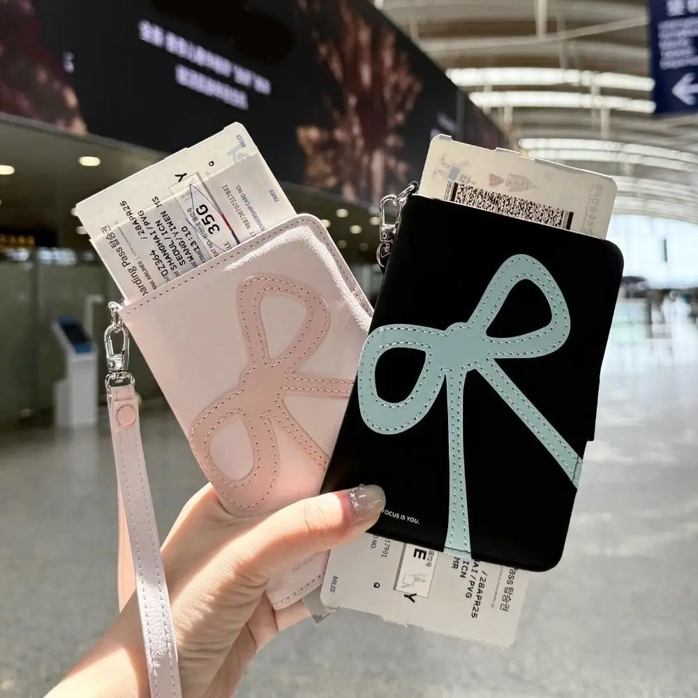 

Creative Card Holder PU Bow Passport Bag Cute Passport Cover Passport Clip Multifunctional Ticket Holder Travel Wallet Women