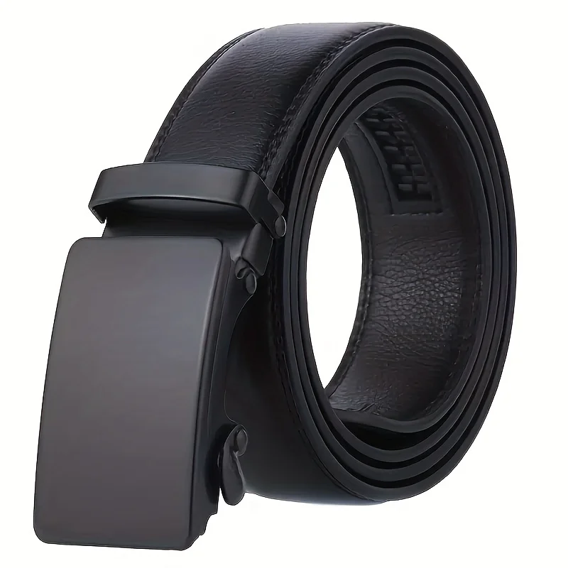 1pc men's black automatic buckle slider belt business casual PU leather belt, ideal choice as gift