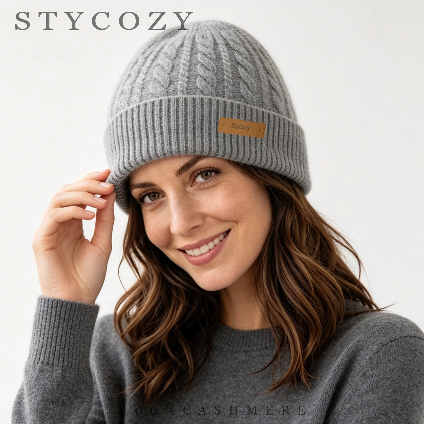 100％カシミヤ素材のケーブル編みニット帽。厚手で暖かく、袖 - Beanie Cuffed Knit のレビューと価格