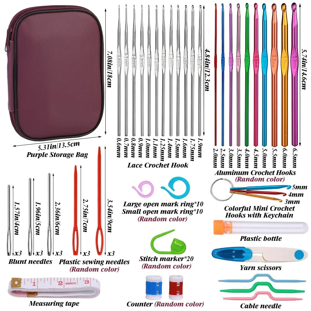 Fenrry 86PCS Crochet Hook Set Crochet Needles Set with Knitting Needles Stitch Markers Colorful Bagfor Crocheting Craft
