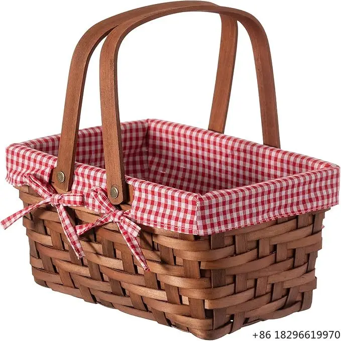 

Small Rectangular Handwoven Picnic Basket Double Folding Handles Natural Style for Outdoor