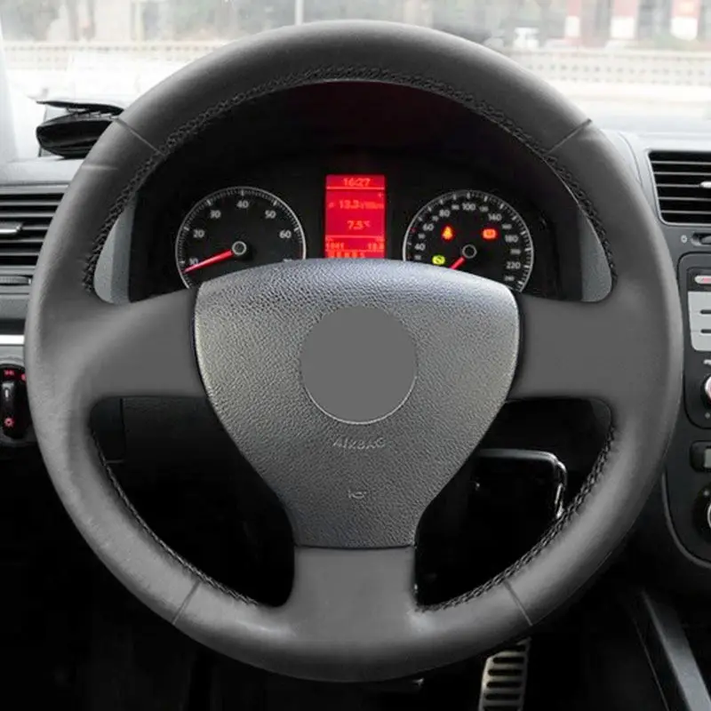 Black Microfiber Leather Car Interior Steering Wheel Cover Trim For VW Old Golf 5 MK5 Jetta Caddy EOS Polo Tiguan Touran Sagitar