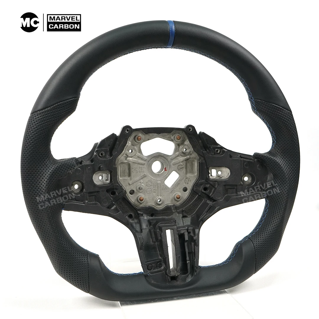 OHC لسيارة BMW G20 عجلة قيادة جلدية مسطحة مخصصة قبضة جلدية مثقوبة بدون وسادة هوائية #2