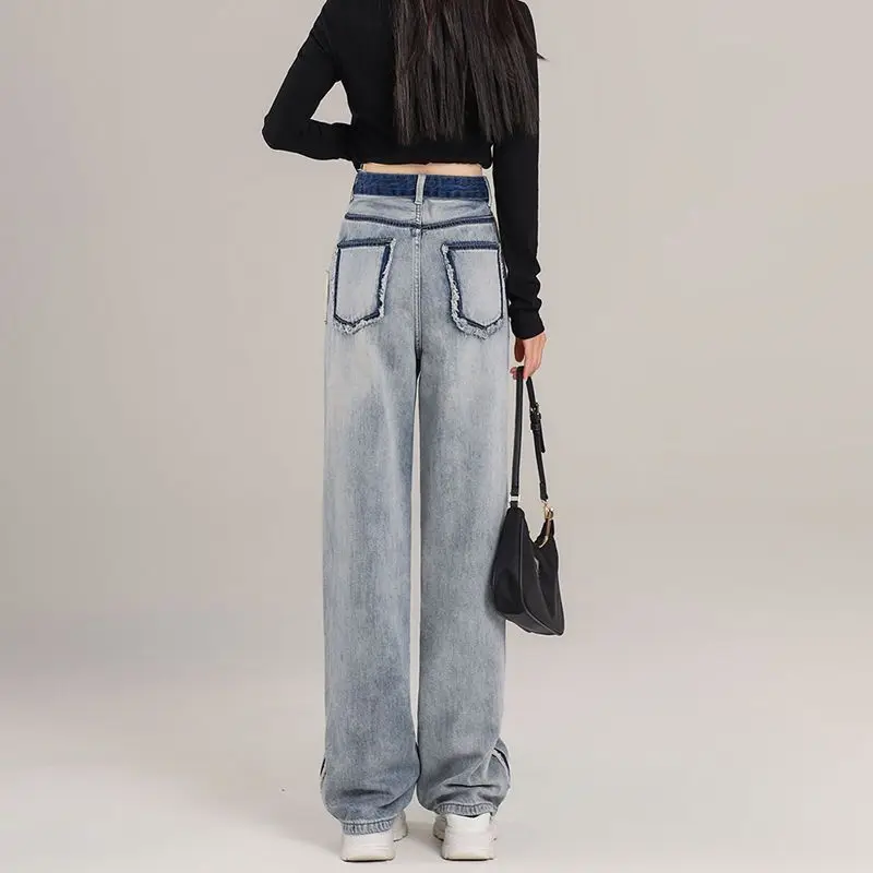 2024 Spring/Summer New High Waist Wide Leg Jeans Women\'s Loose and Slim Fashion Straight Leg Pants Trendy