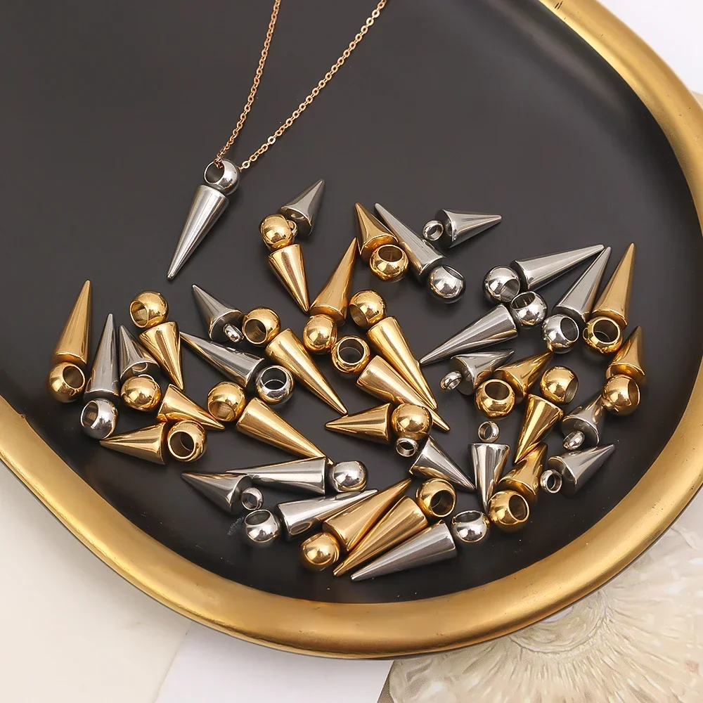 10PCS Charms Stainless Steel Cone Charms Pendants Retro Spike Beads Pendants for Women Man Hoop Earring Jewelry Making Supplies