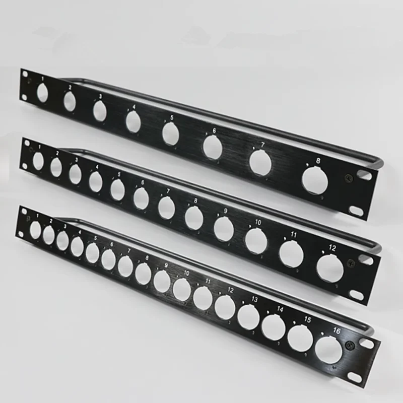 1U 19-Inch 8/12/16 Port Blank D-Type Patch Panel Pre-Punched for Audio Video Lacing Bar for XLR Speakon connectors