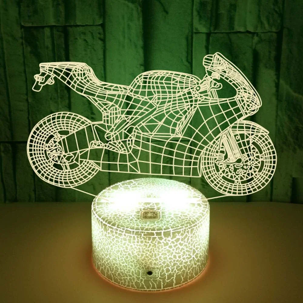 Nighdn Motorcycle Gift Children Night Light LED 3D Illusion Lamp 7 Color Changing USB Bedside Lamp Room Decor Led Nightlight