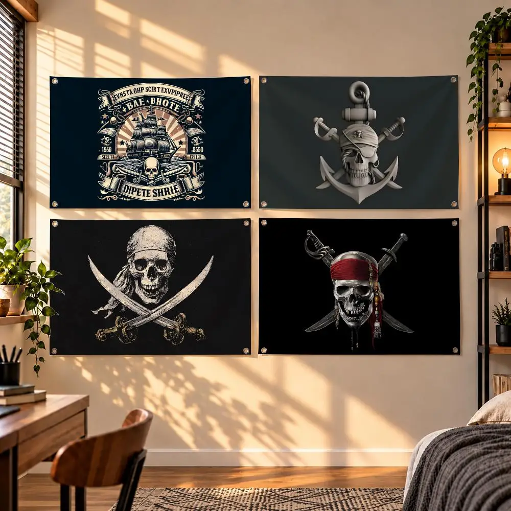 Dark Nautical Adventure Design Pirate Skull ship Flags Indoor Outdoor Wall Hanging Flag Decor Banner Wall Decor