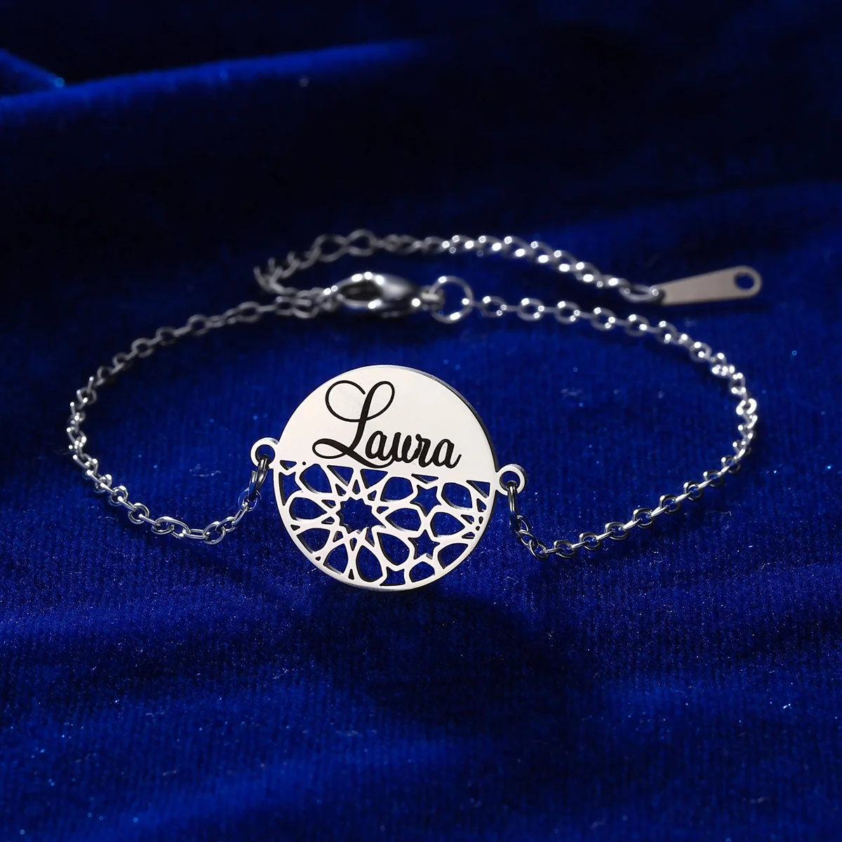 Customized Round Name Bracelet For Women Charm Jewelry Stainless Steel Chain Personalized Handmade Bracelet Femme Pulseras