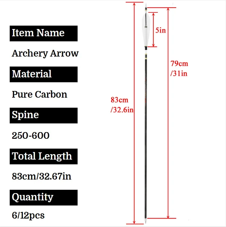 Flechas de carbono para arco de caza, práctica de tiro al blanco