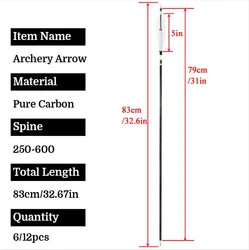 Flechas de carbono para arco de caza, práctica de tiro al blanco